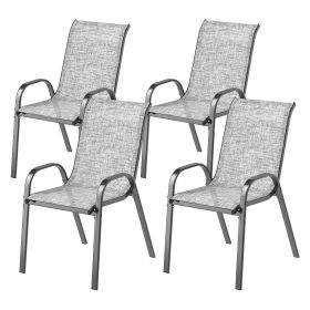 Outsunny Set of 4 Outdoor Dining Chairs, Stackable Patio Chairs with High Back, Breathable Mesh Seat for Garden Lawn, Mixed Gray