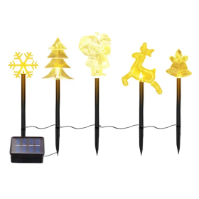 5Pcs Mixed Christmas Decoration Light Solar Stake Light Waterproof Reindeer Snowflake Bell Christmas Tree Santa Claus Light Outdoor Landscape Light By (Option: Stake Light)