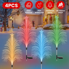4Pack 7 Color Changing Solar Christmas Tree Lights Outdoor Optical Fiber Stake Lights Cedar Tree Lights With Topper Star IP44 Waterproof For Garden Ya (Option: Colorful)